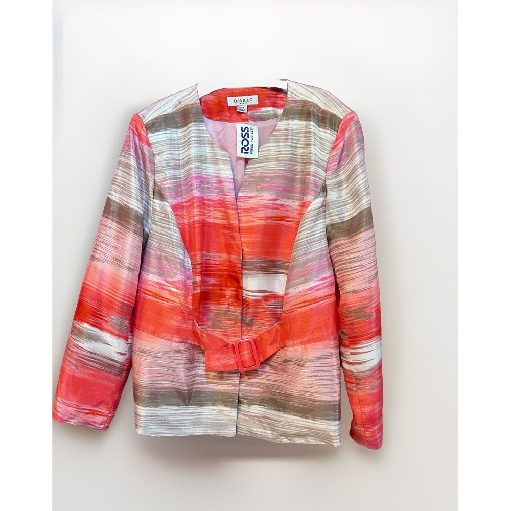 Danillo Woman Plus Coral Print Lined  Jacket 20W NWT Long Sleeve Belt Detail